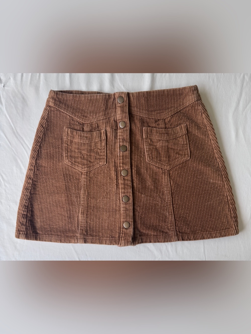 She + Sky Chestnut Brown Corduroy Button-Front Mini Skirt